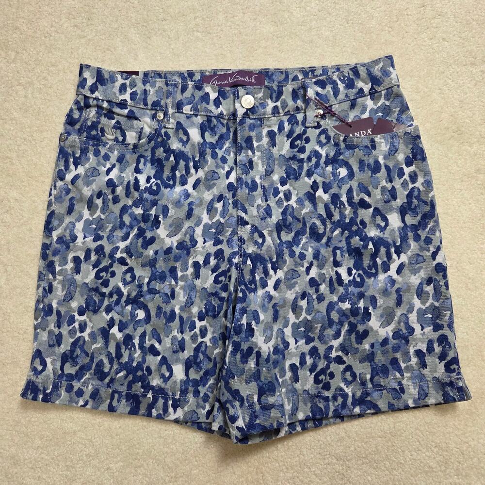 NWT Gloria Vanderbilt Amanda 10P Denim Painterly Camo Shorts 5 Pocket Blue Gray